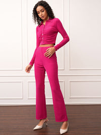 Tokyo Talkies Pink Long Sleeves Crop Shirt With Trousers