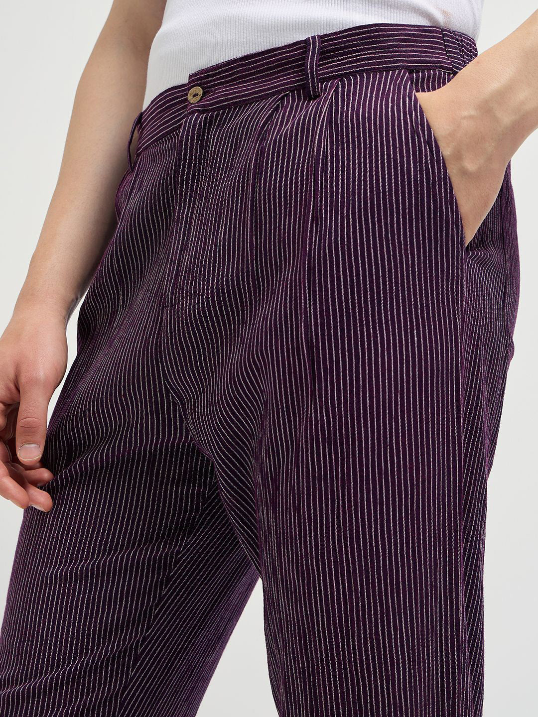 THE BEAR HOUSE Men Striped Slim Fit Pleated Trousers