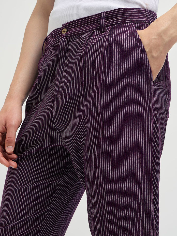 THE BEAR HOUSE Men Striped Slim Fit Pleated Trousers