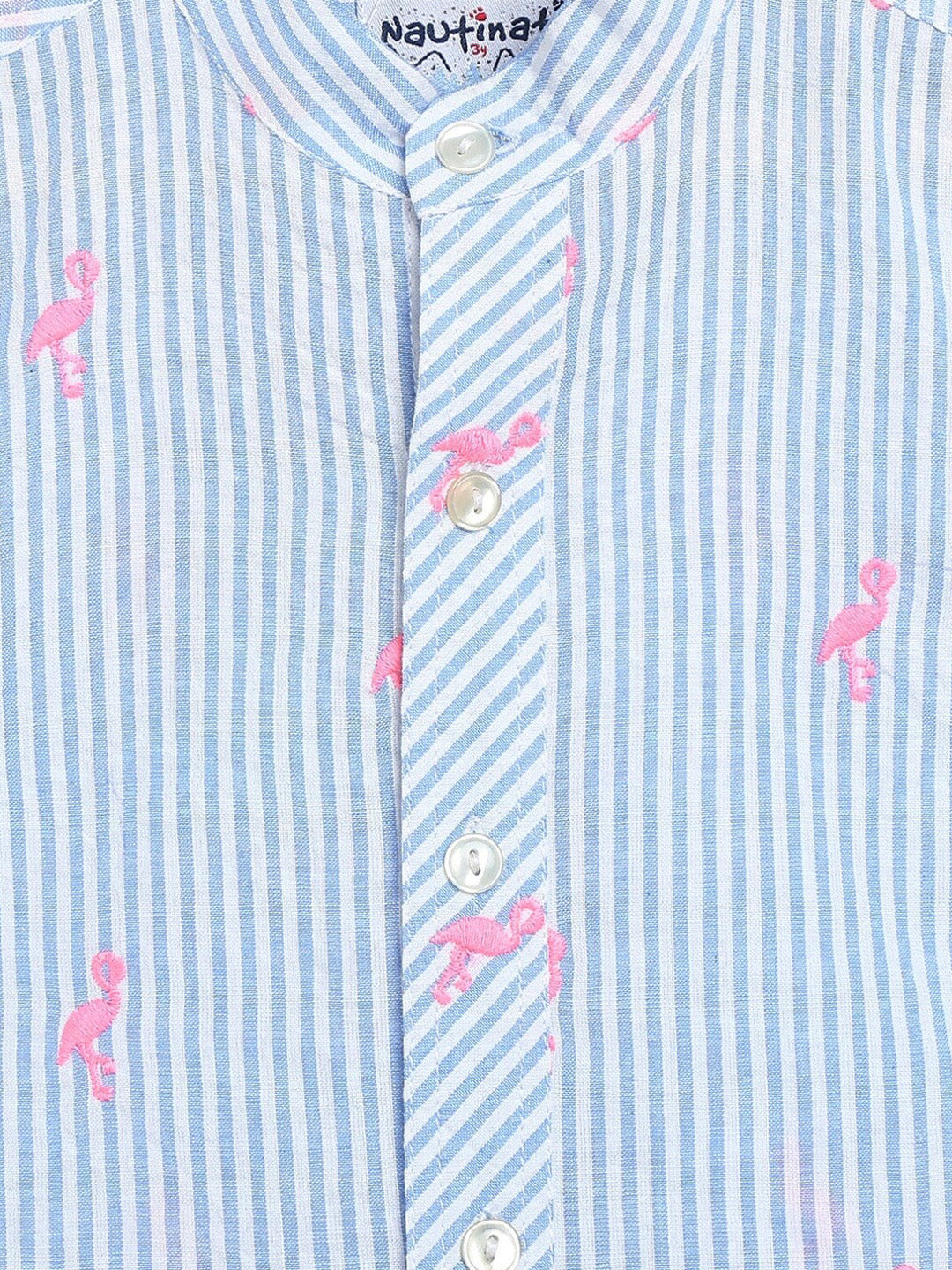 Nauti Nati Boys Blue & White Striped Pure Cotton Shirt with Shorts