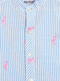 Nauti Nati Boys Blue & White Striped Pure Cotton Shirt with Shorts