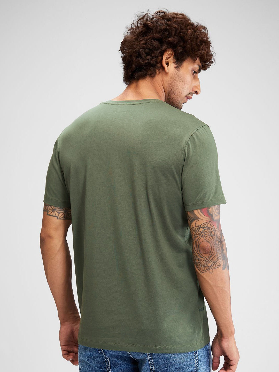 SPYKAR Men V-Neck Raw Edge Slim Fit T-shirt
