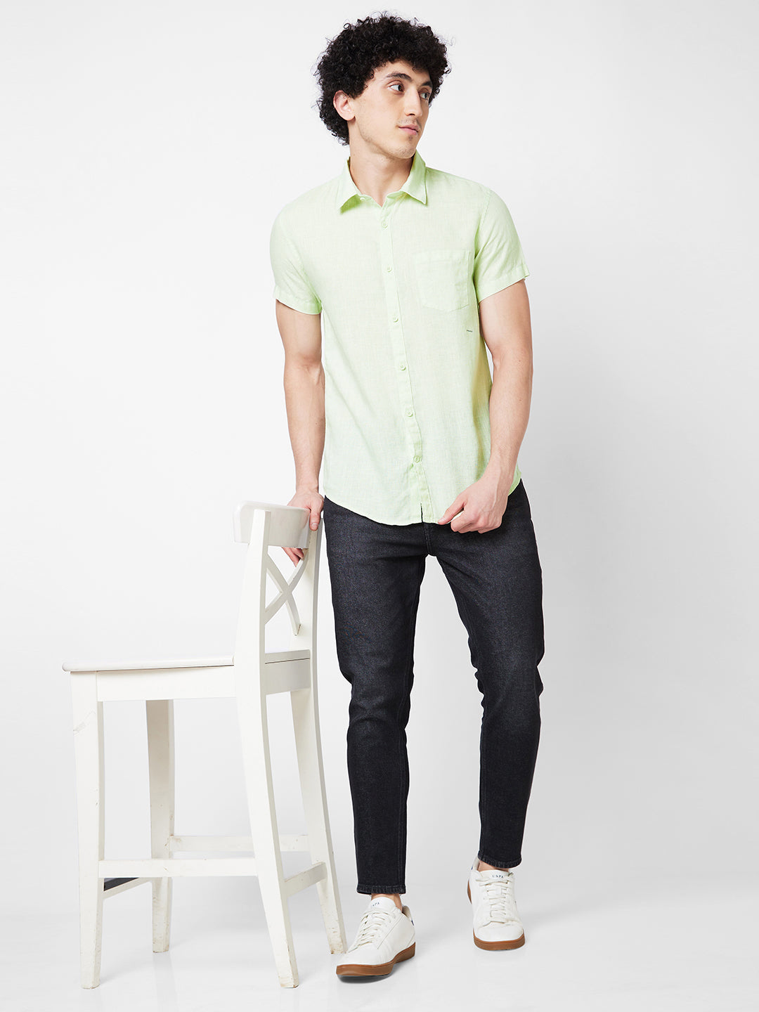 SPYKAR Spread Collar Short Sleeves Linen Casual Shirt