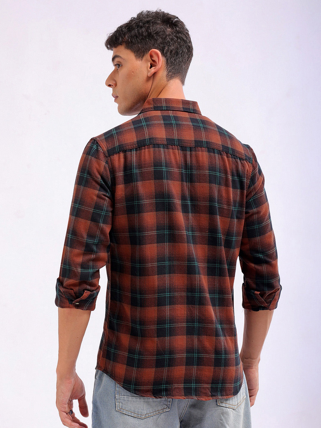 The Indian Garage Co Slim Fit Buffalo Checked Spread Collar Pure Cotton Casual Shirt