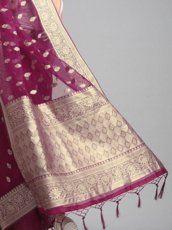 Saree mall Ethnic Motifs Zari Organza Banarasi Sarees