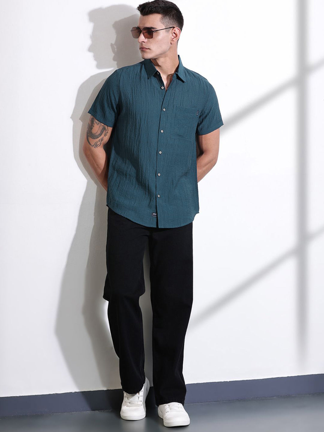 Thomas Scott Men Smart Slim Fit Spread Collar Textured Casual Shirt