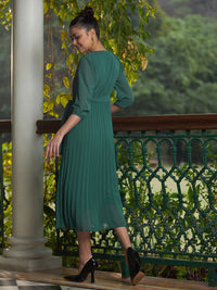 SASSAFRAS Pleated Georgette A-Line Midi Dress