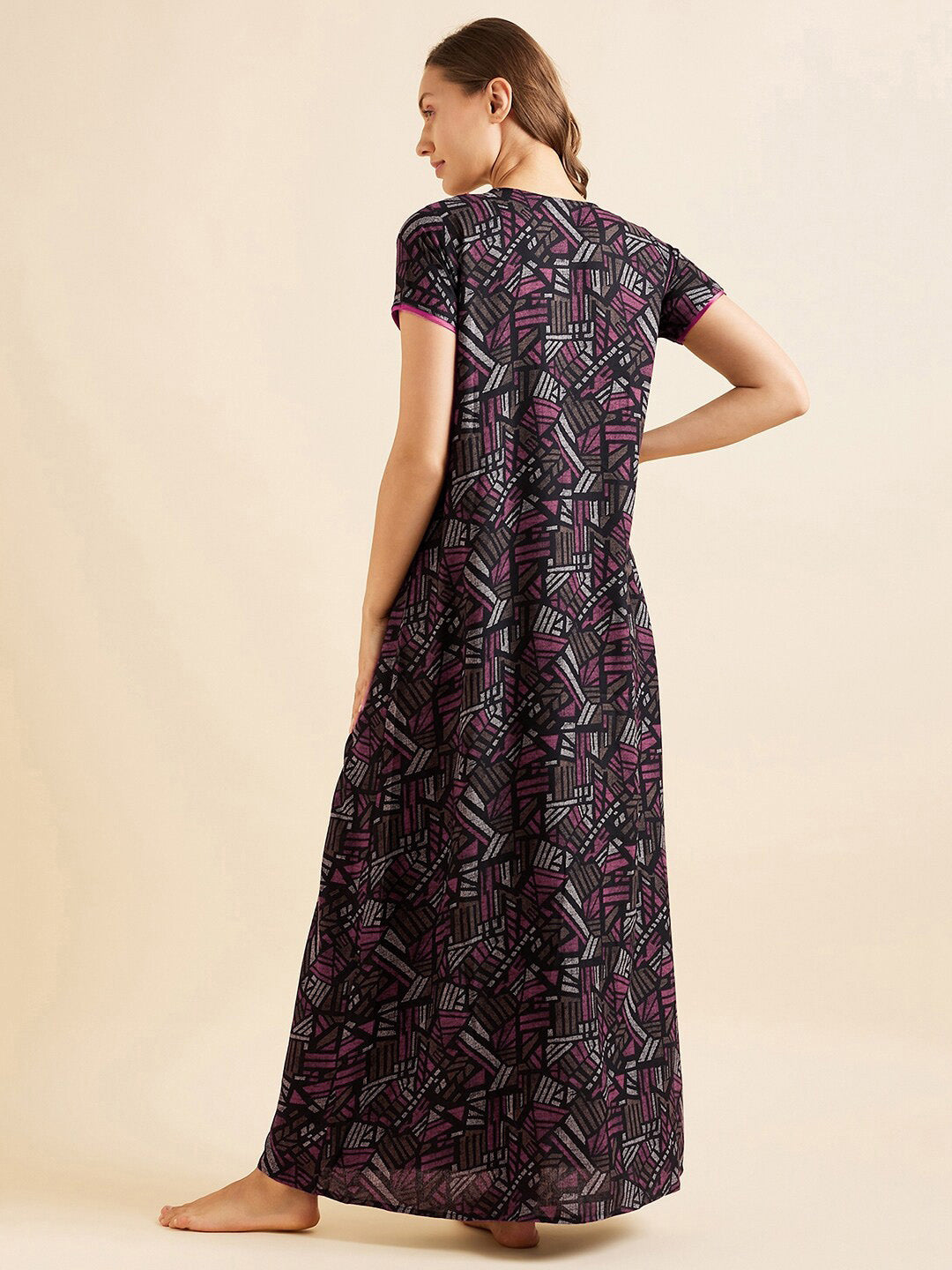 Sweet Dreams Red Geometric Printed Pure Cotton Maxi Nightdress