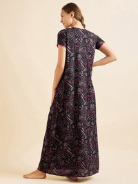Sweet Dreams Red Geometric Printed Pure Cotton Maxi Nightdress