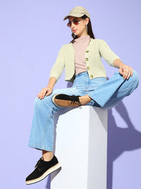 STREET 9 Women Beige Ribbed Crop Cardigan