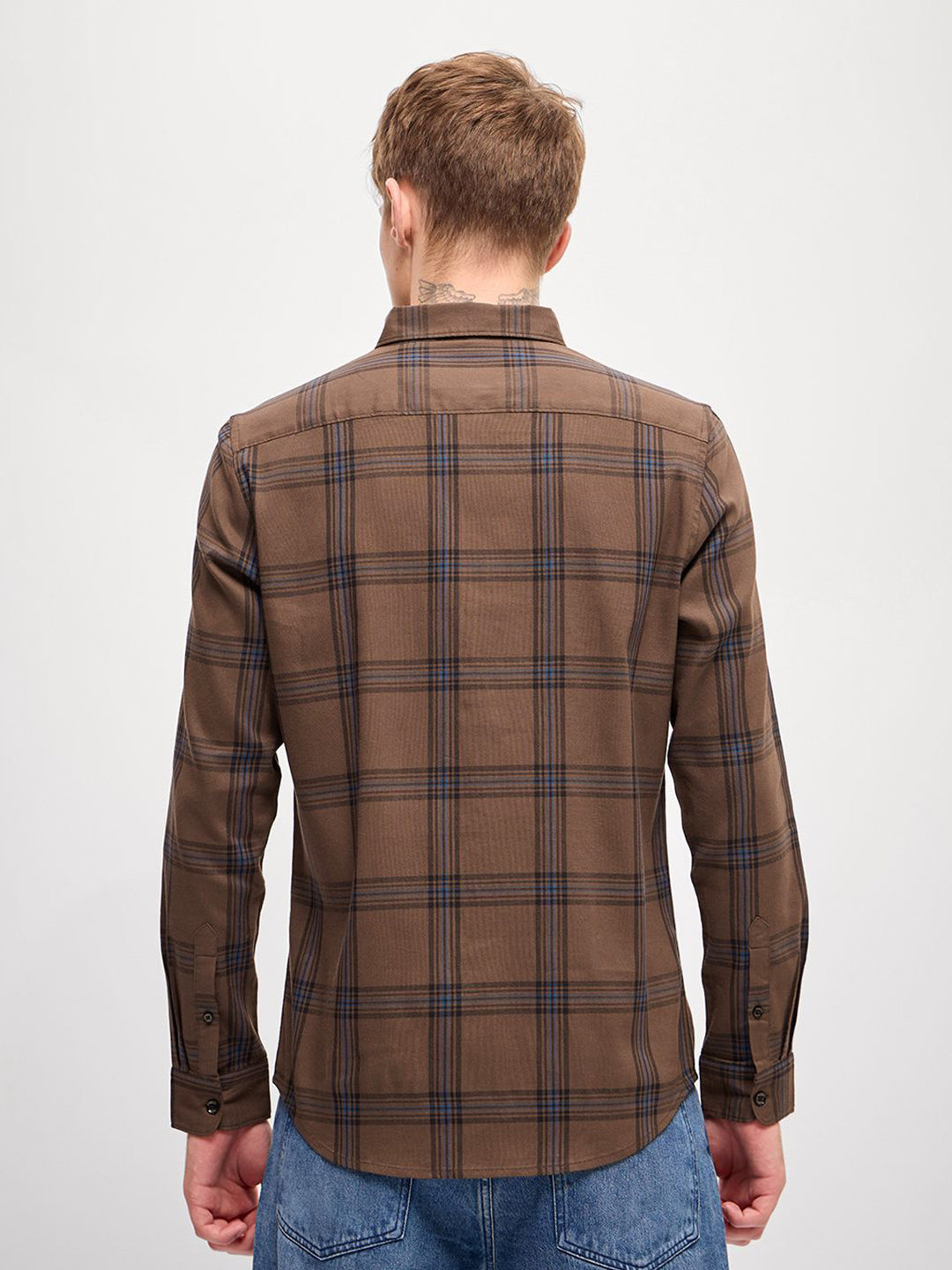 THE BEAR HOUSE Men Button-Down Collar Checked Cotton Slim Fit Casual Shirt