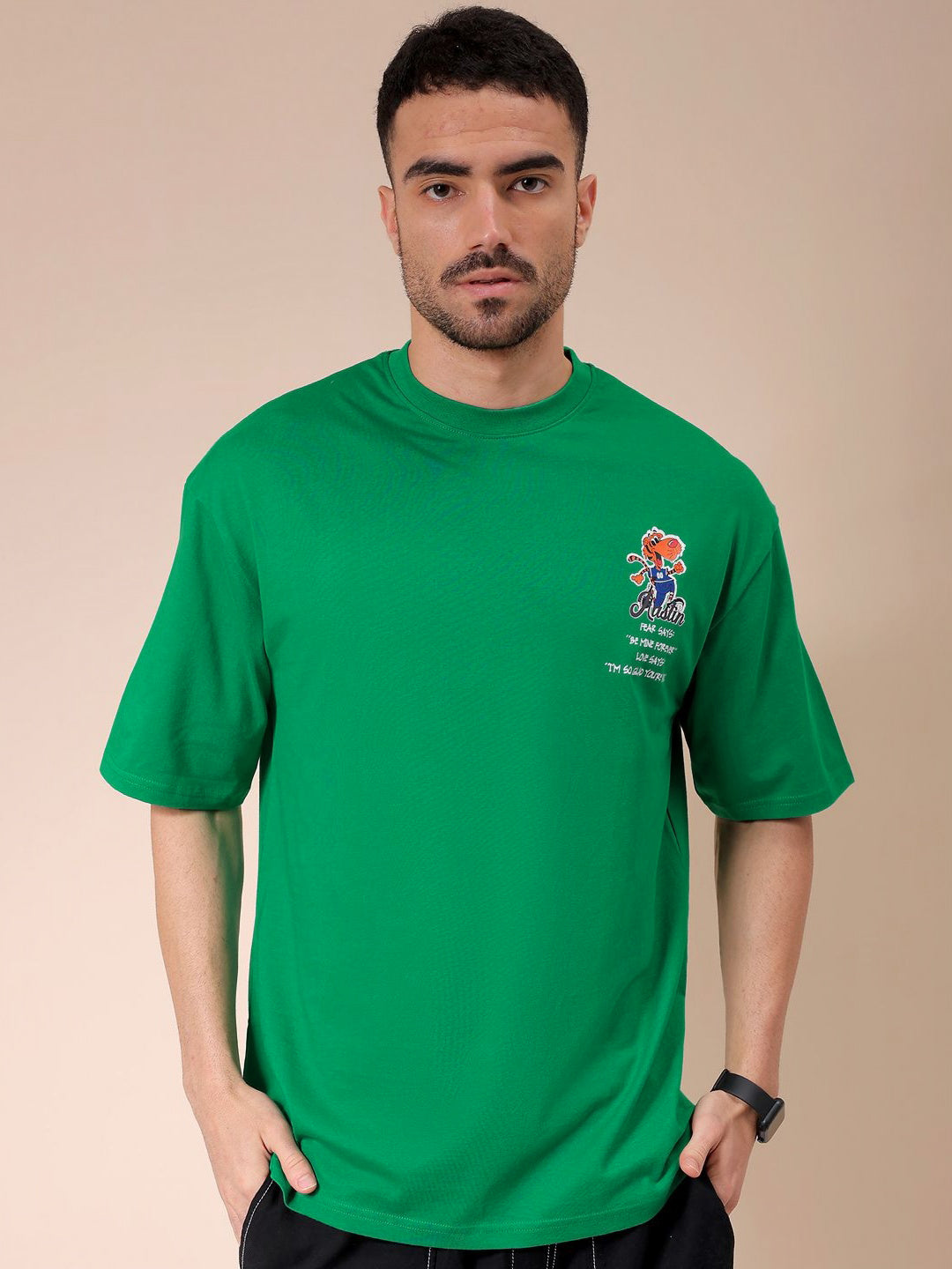 The Indian Garage Co Men Graphic Printed Round Neck Pure Cotton Oversized T-shirt