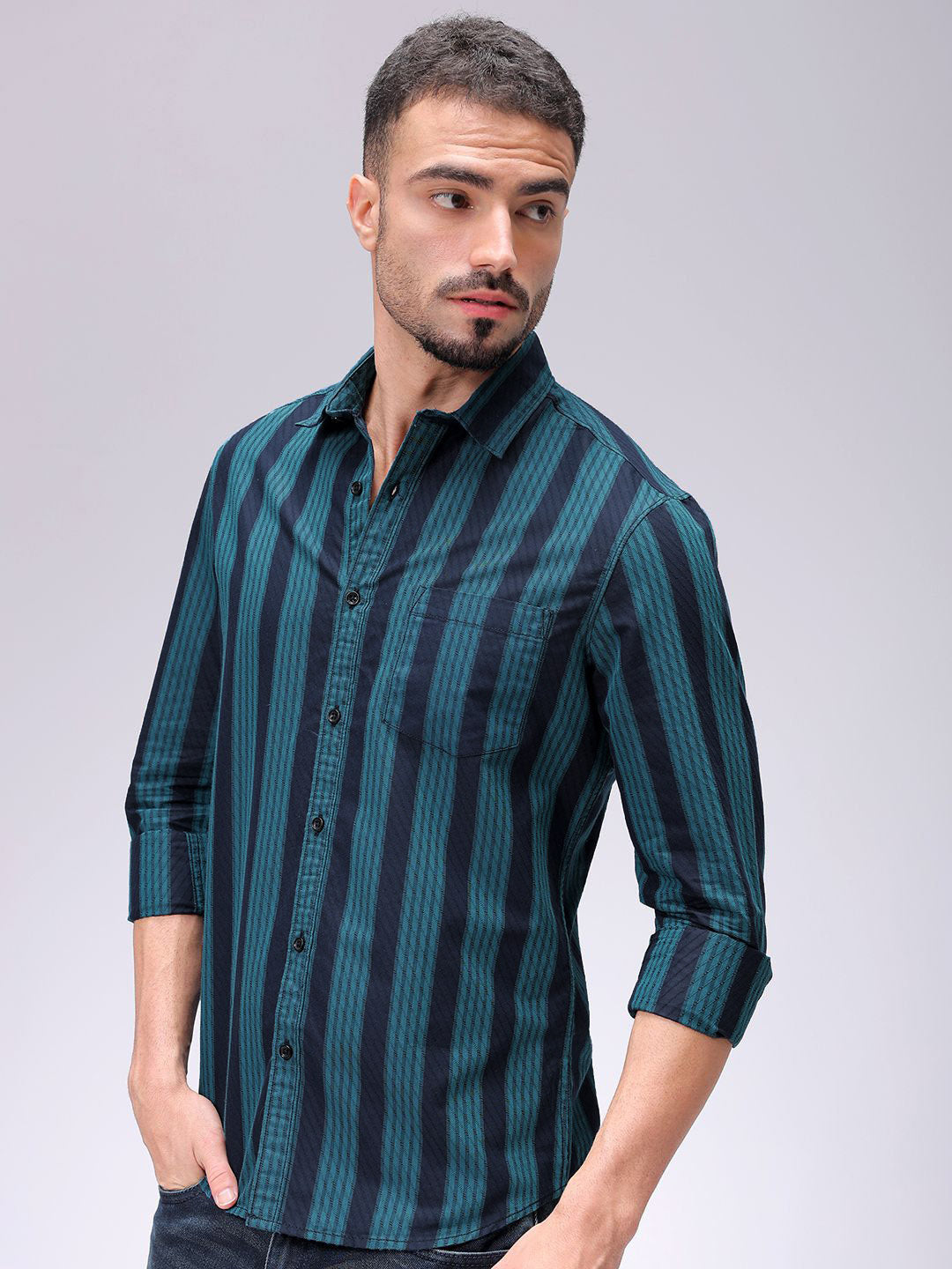 The Indian Garage Co Men Slim Fit Multi Stripes Opaque Striped Casual Shirt