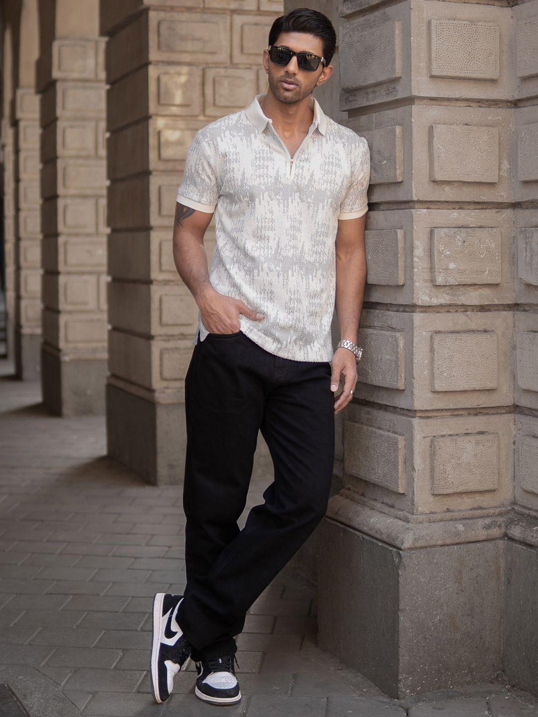 Powerlook Men Abstract Printed Polo Collar T-shirt