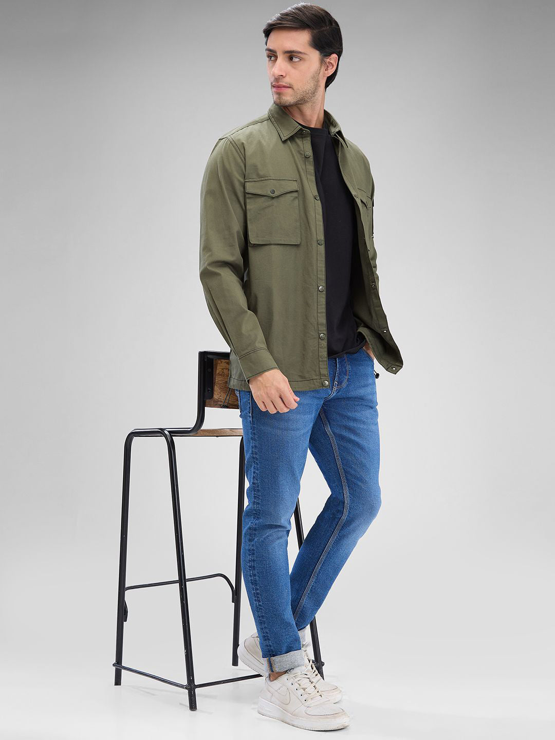 SPYKAR Pure Cotton Comfort Fit Pocket Detailing Spread Collar Casual Shirt