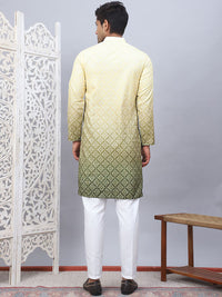Jompers Ombre Printed Mandarin Collar Sequinned Straight Kurta With Pyjamas
