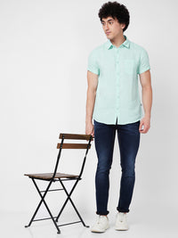 SPYKAR Spread Collar Short Sleeves Regular Fit Opaque Casual Shirt