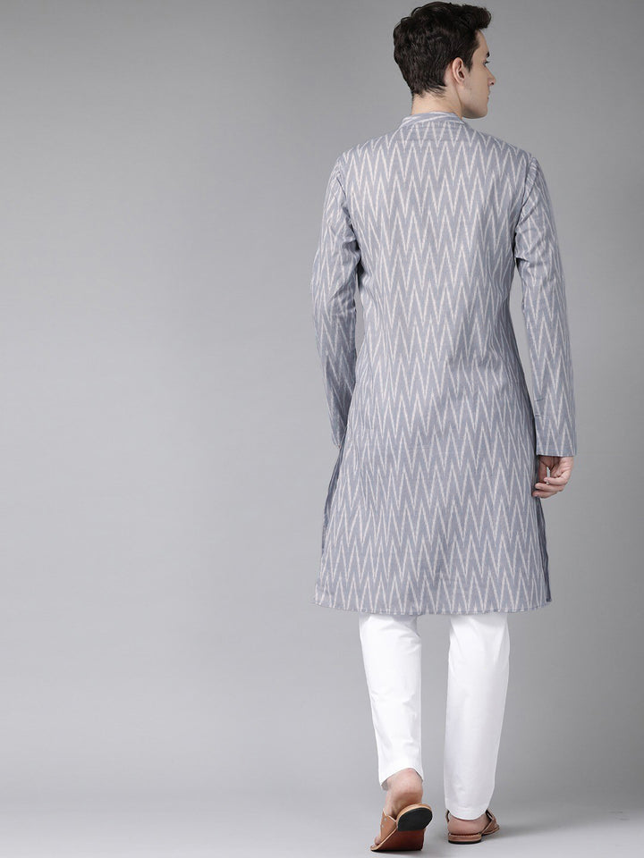 See Designs Men Grey Striped Kurta
