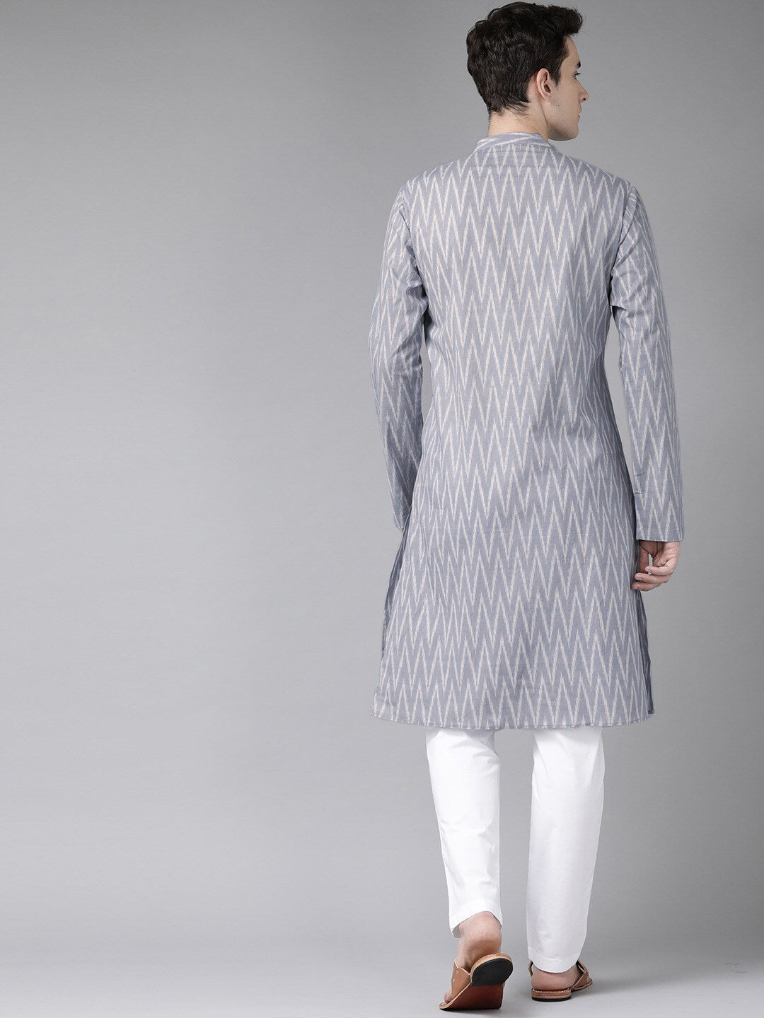 See Designs Men Grey Striped Kurta