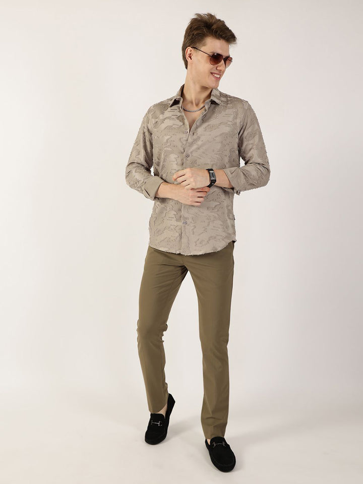 Thomas Scott Men Premium Spread Collar Textured Textured Slim Fit Casual Shirt