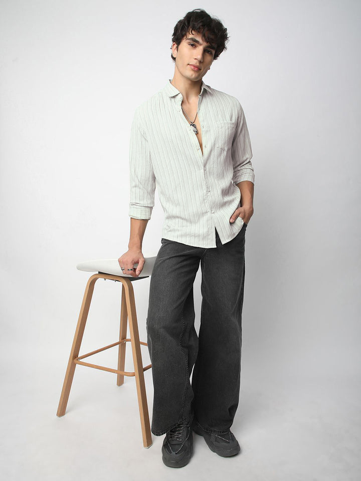 VASTRADO Men Classic Spread Collar Textured Slim Fit Casual Shirt