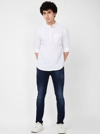 SPYKAR Mandarin Collar Long Sleeves Casual Linen Shirt