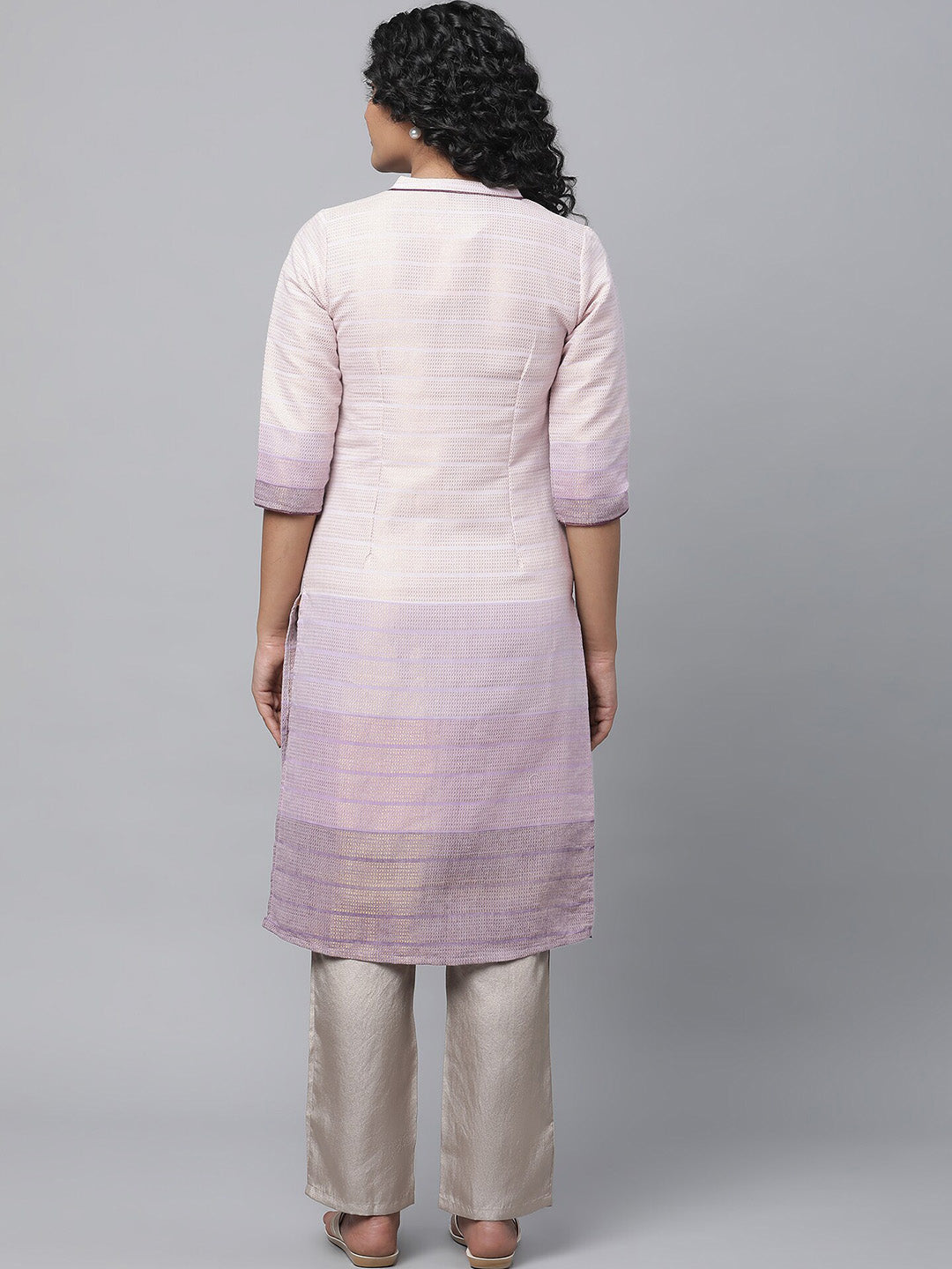 AURELIA Band Collar Woven Design Zari Kurta