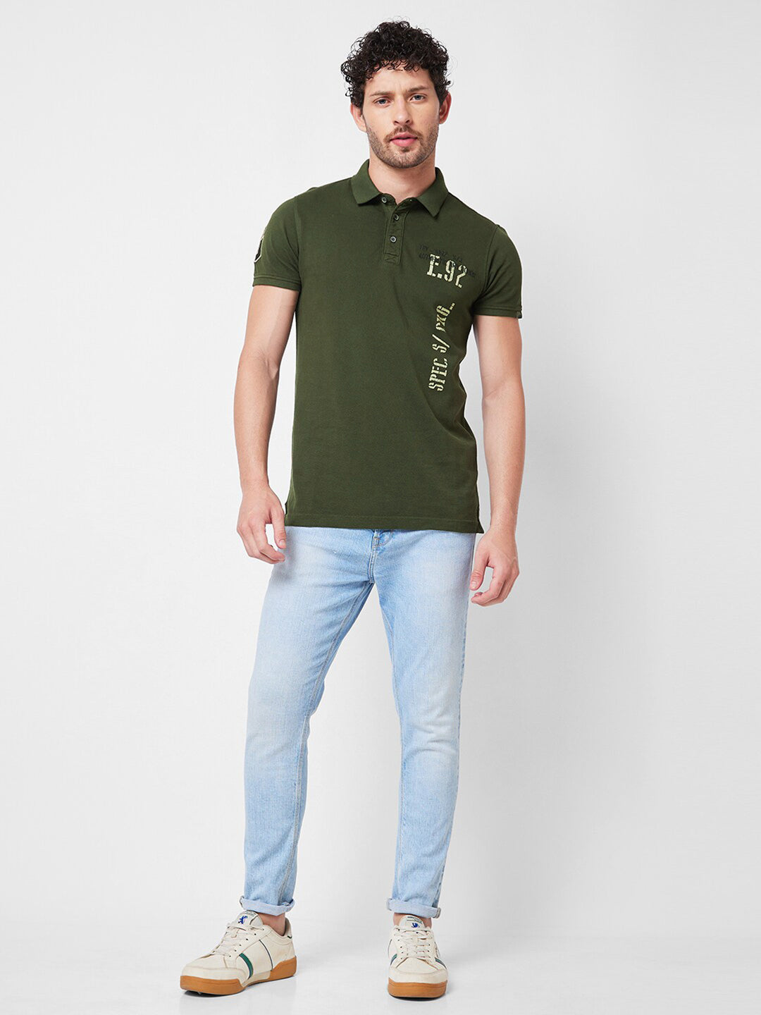 SPYKAR Typography Printed Polo Collar Short Sleeves Slim Fit Cotton T-shirt