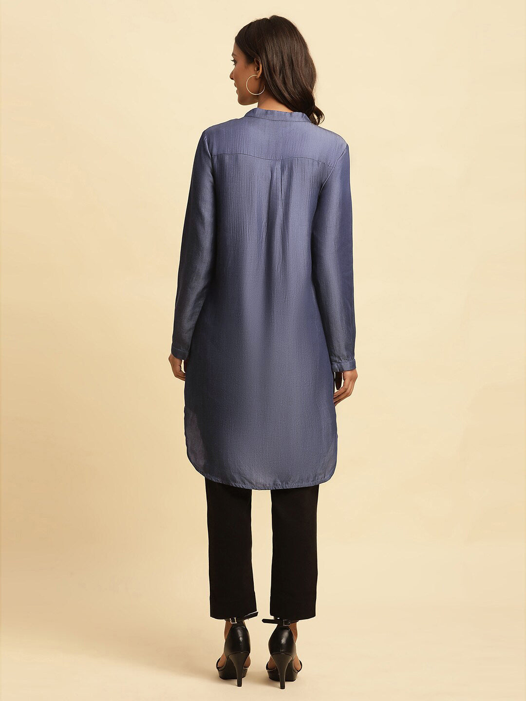 W Mandarin Collar Long Sleeves Lyocell Kurta