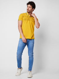 SPYKAR Polo Collar Short Sleeves Floral Print Cotton Slim Fit T-shirt