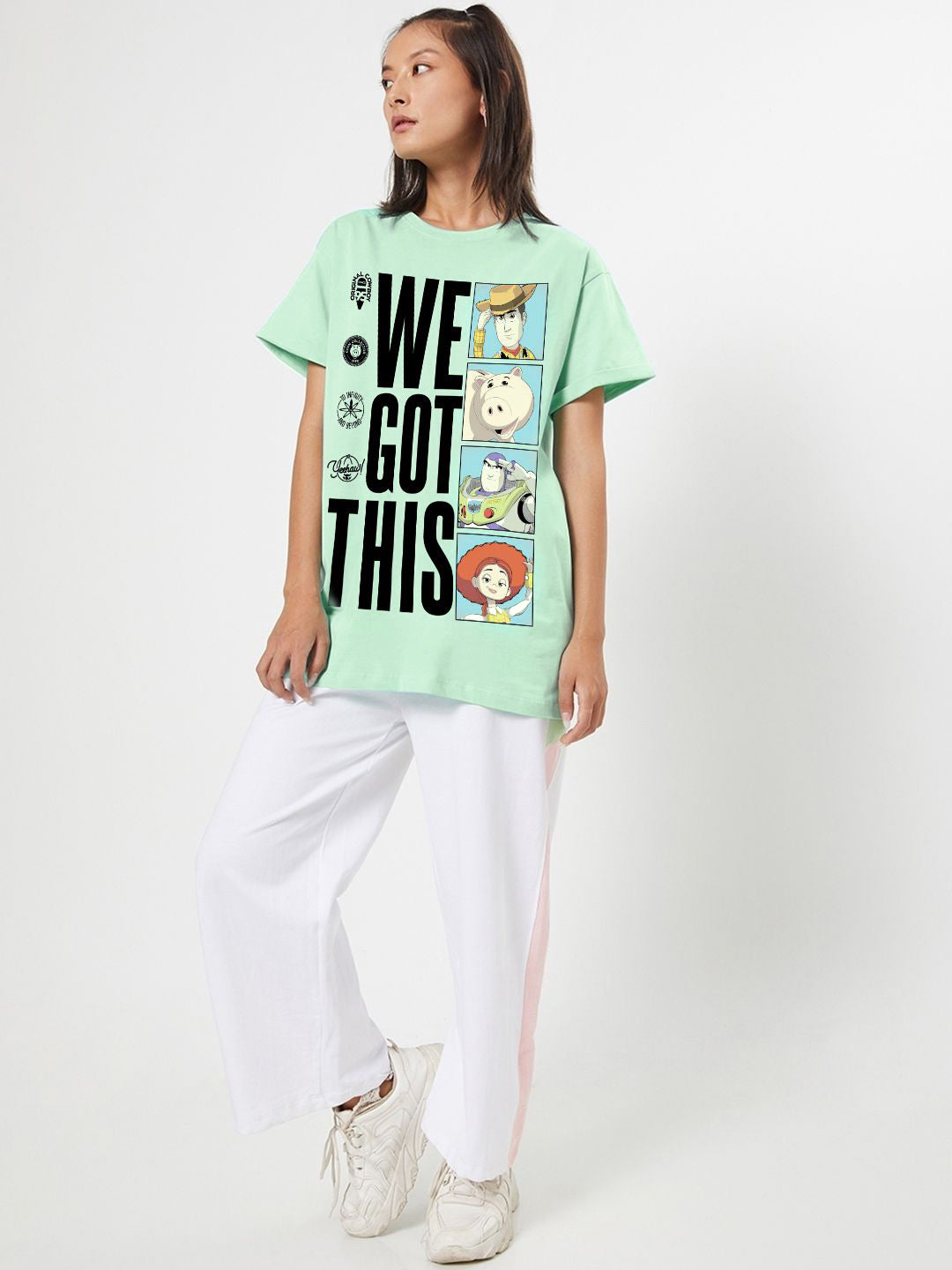 Bewakoof Typography Printed Round Neck Pure Cotton Oversized Toy Story T-shirt