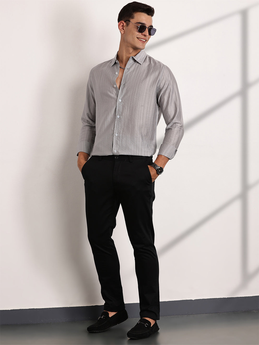 Thomas Scott Men Classic Slim Fit Opaque Casual Shirt