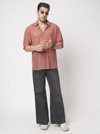 VASTRADO Men Classic Oversized Fit Spread Collar Textured Cotton Casual Shirt