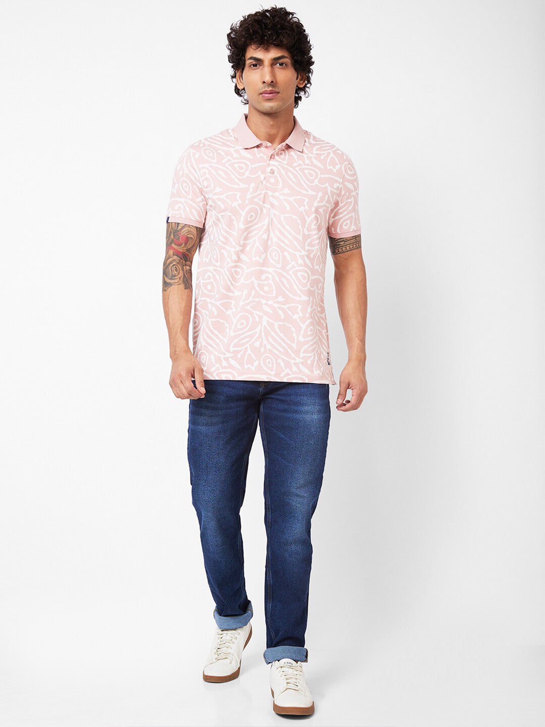 SPYKAR Abstract Printed Polo Collar Slim Fit T-shirt