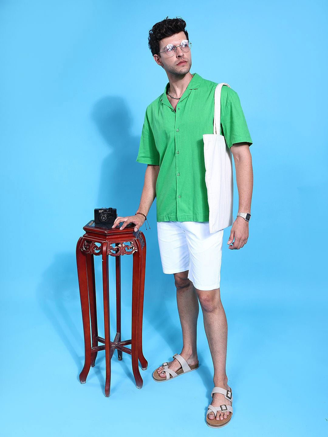 The Indian Garage Co Pure Cotton Cuban Collar Relaxed Fit Linen Resortwear Shirt