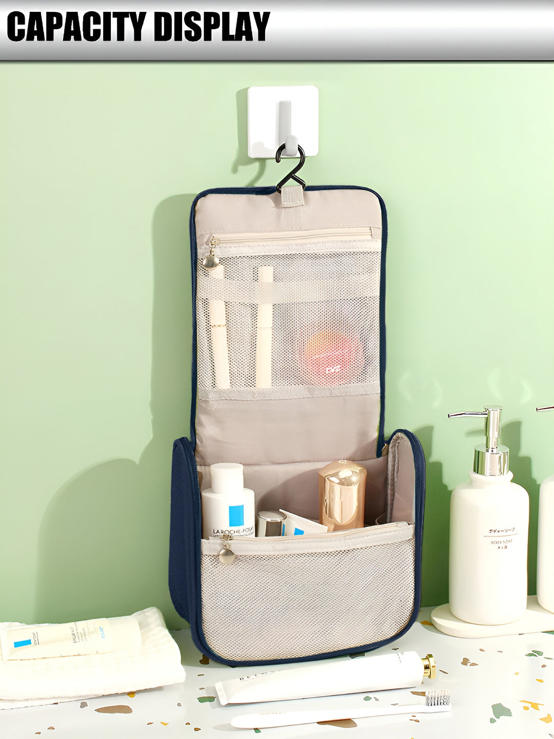 Cortina Navy Blue Water Resistant Makeup Organiser