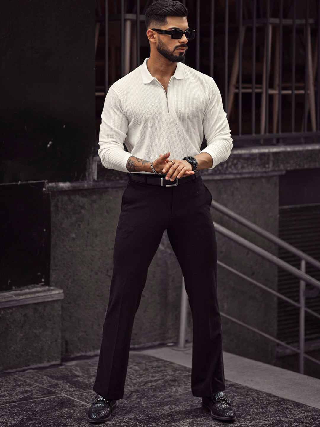 Powerlook Men Self Design Polo Collar Cotton T-shirt