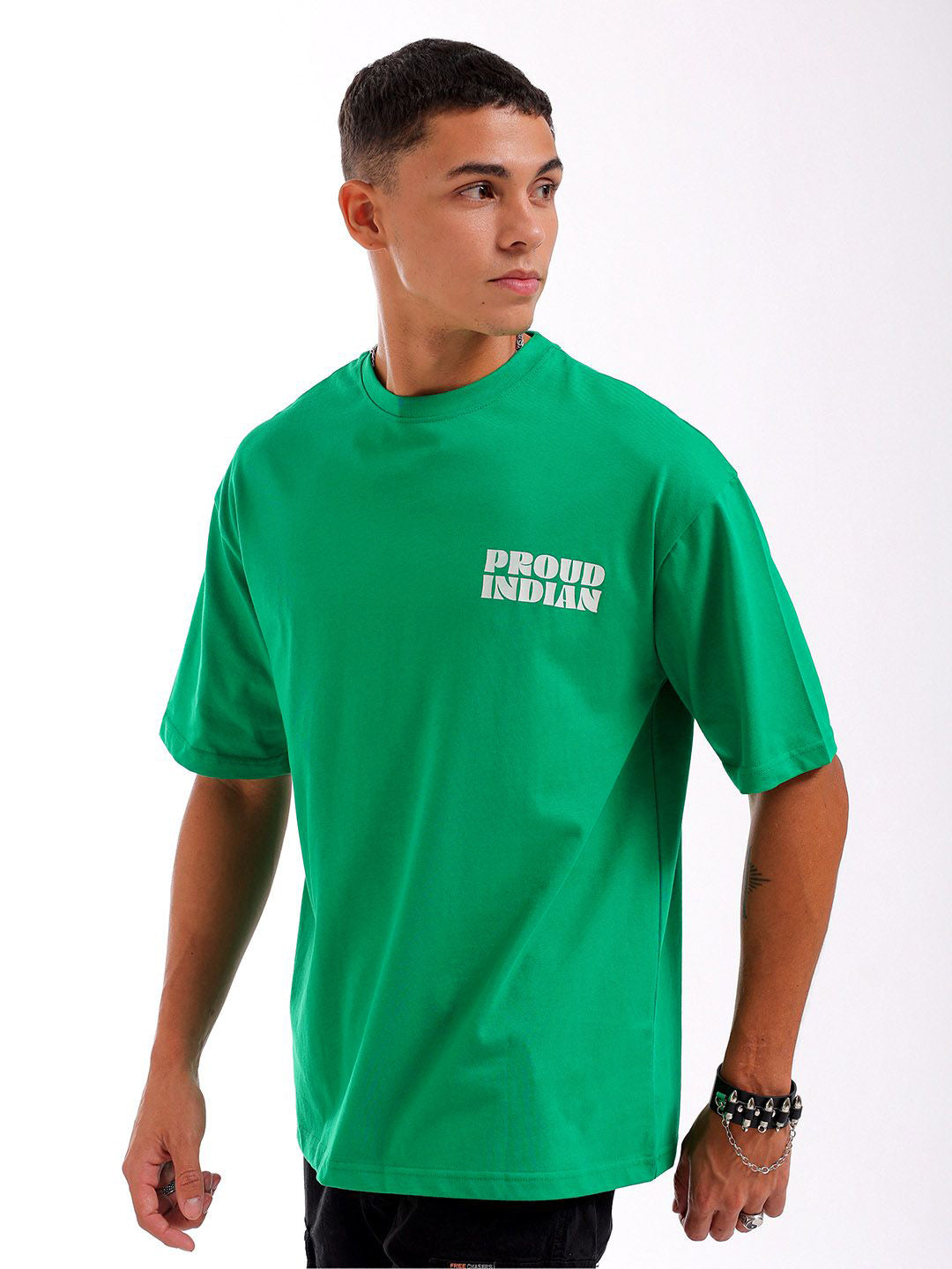 The Indian Garage Co Pure Cotton Back Printed Boxy Oversized Round Neck T-shirt