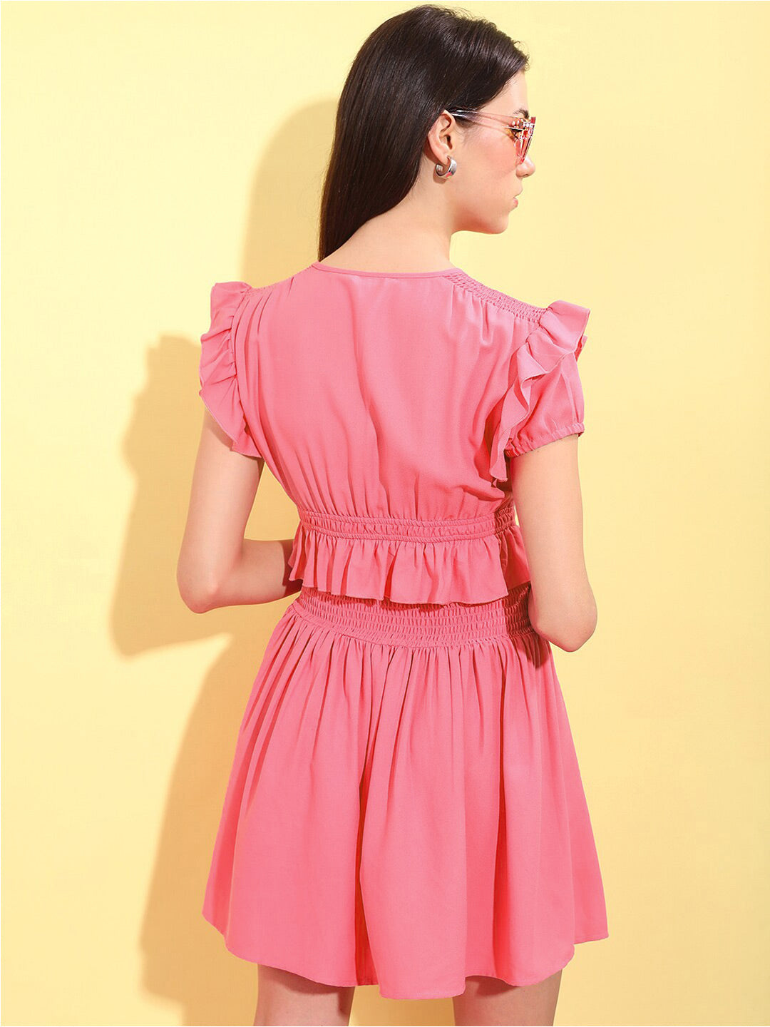 Tokyo Talkies Pink Puff Sleeve Fit & Flare Dress