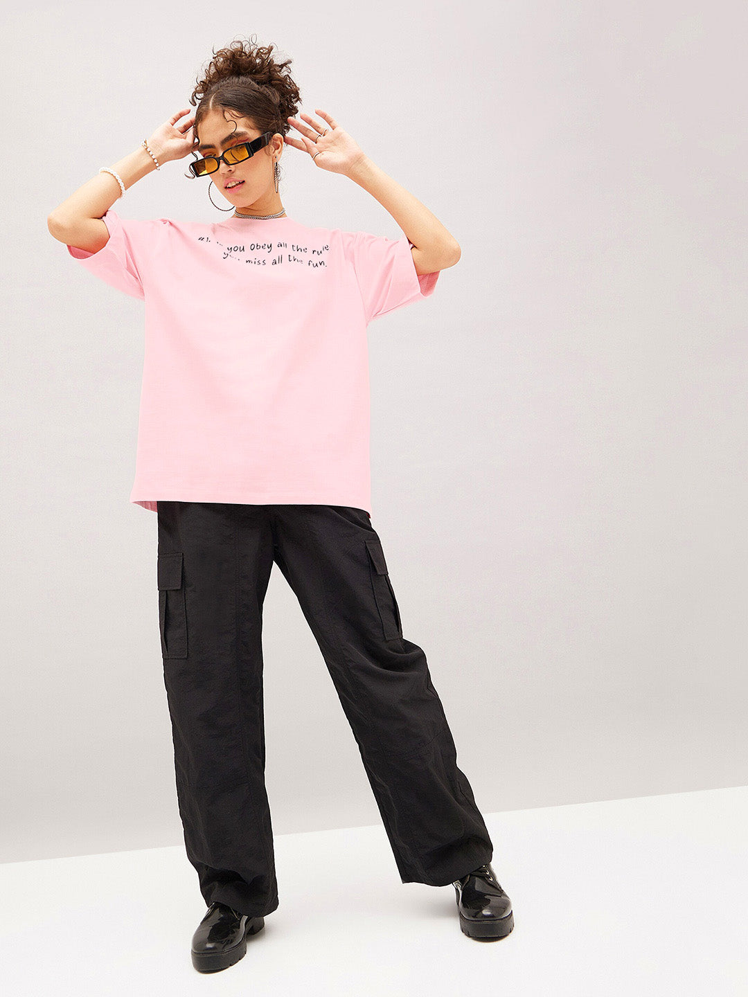 SASSAFRAS Typography Printed Pure Cotton Oversized T-shirt