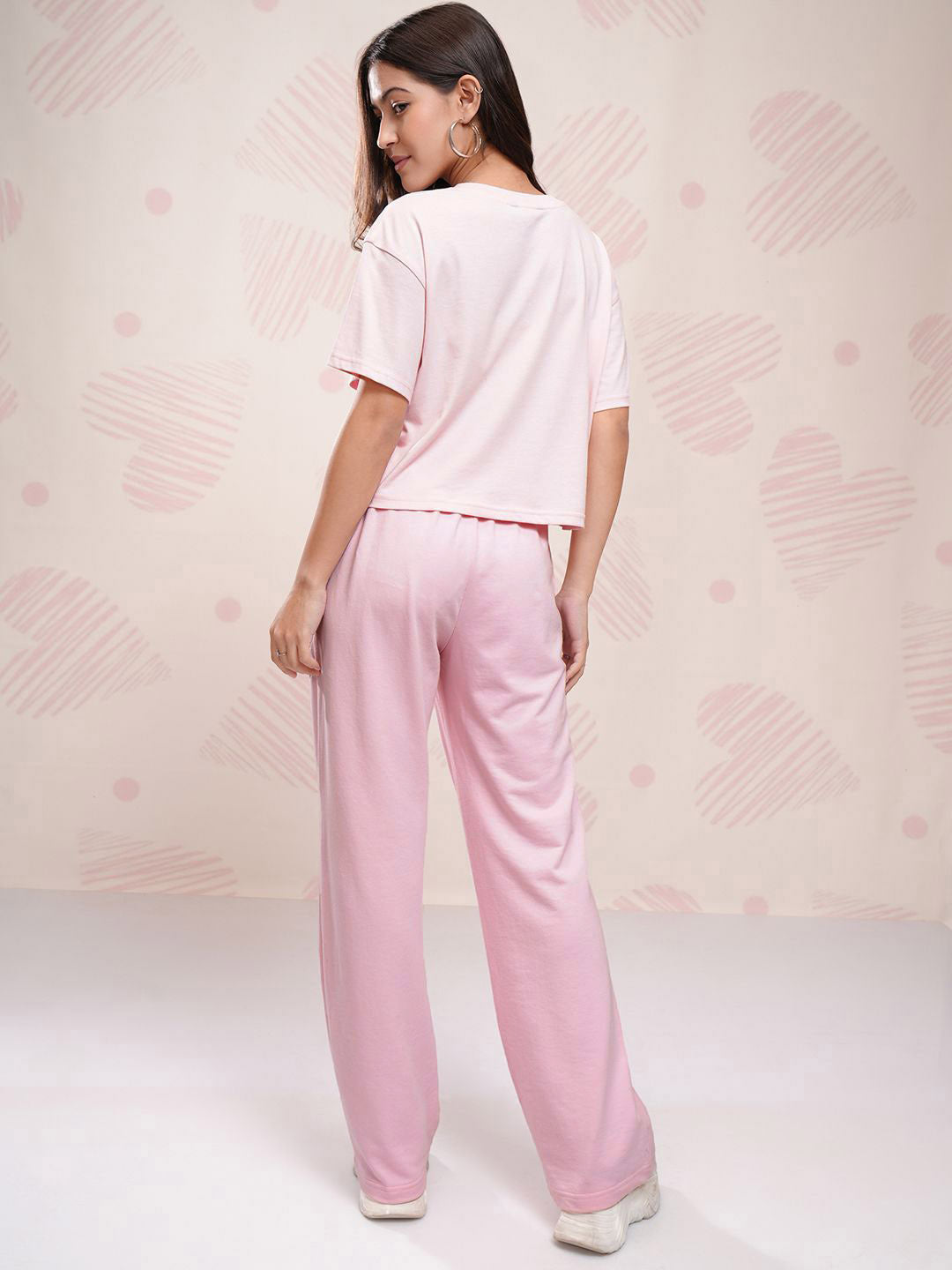 Tokyo Talkies Disney Women Stitch dicetak T -shirt Fit Cotton Boxy Fit dengan Pant Co Ords