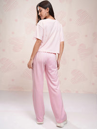 Tokyo Talkies Disney Women Stitch Printed Pure Cotton Boxy Fit T Shirt With Pant Co Ords