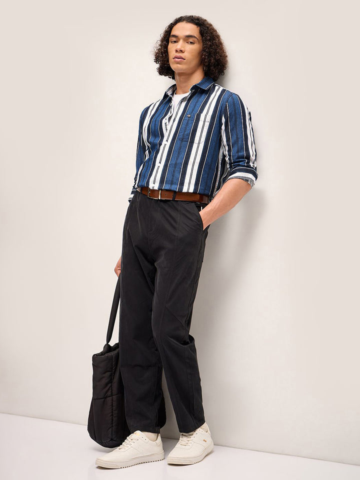 THE BEAR HOUSE Men Striped Slim Fit Pure Cotton Casual Shirt