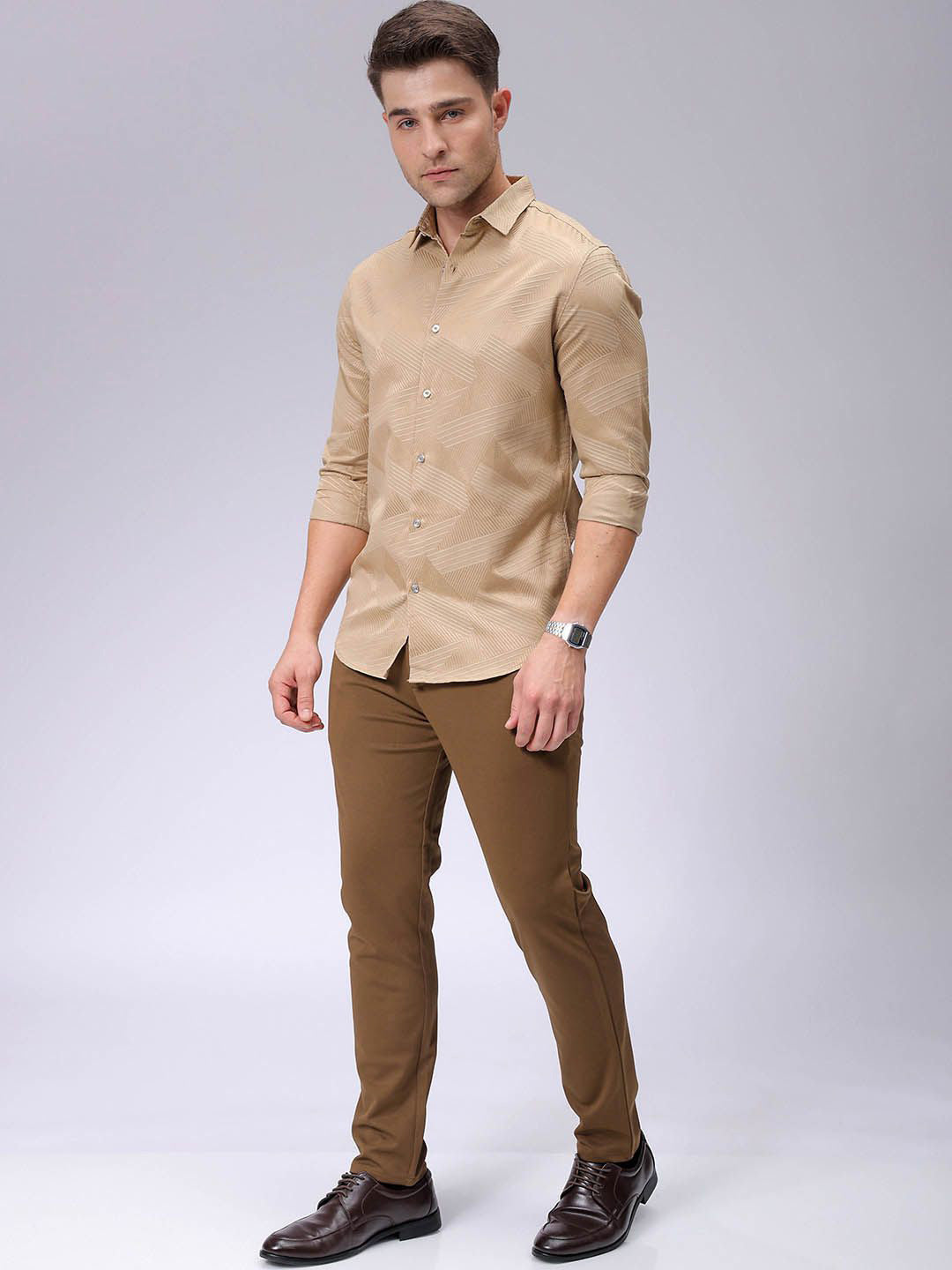 The Indian Garage Co. X Luxe Men Textured Mid-Rise Slim Fit Formal Trousers