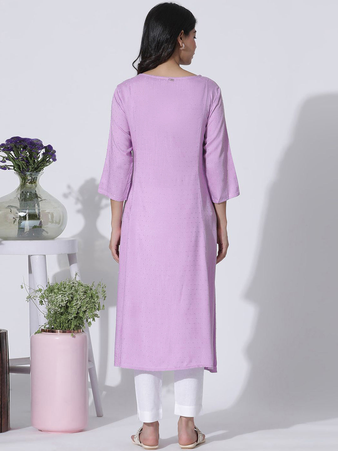 W Women Flared Sleeves Mirror Work Anarkali Kurta