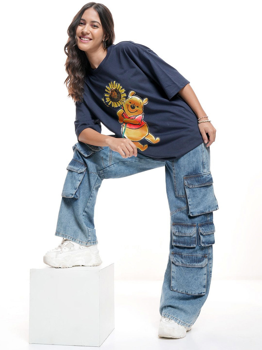 Tokyo Talkies Women Disney Winnie The Pooh Graphic Printed Oversized Cotton Tshirt