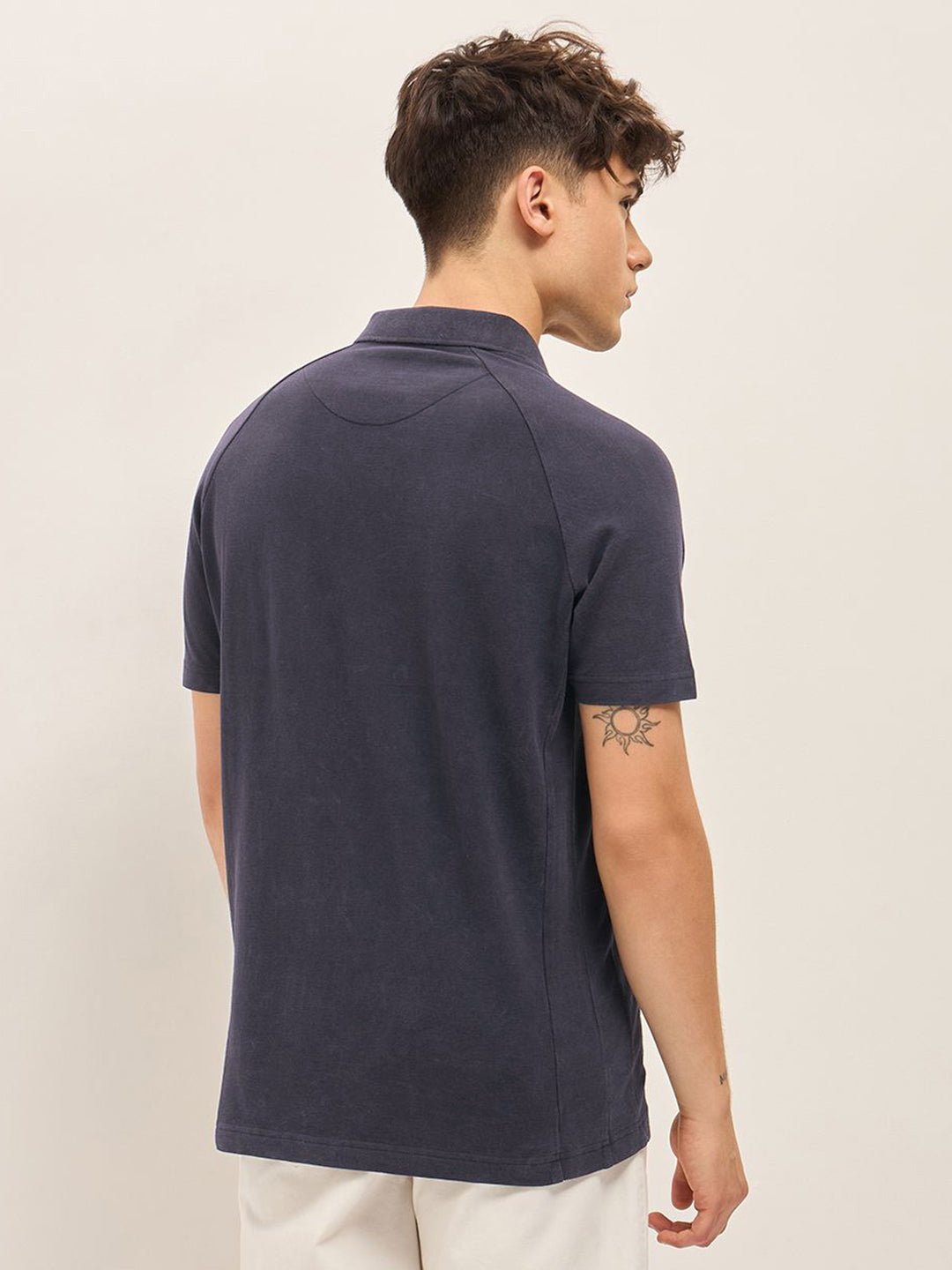 THE BEAR HOUSE Men Solid Polo Collar Cotton T-shirt