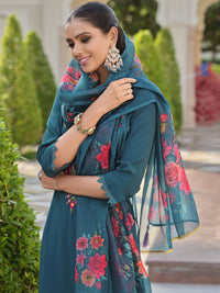 Varanga Floral Yoke Design Thread Work Straight Kurta With Salwar & Dupatta