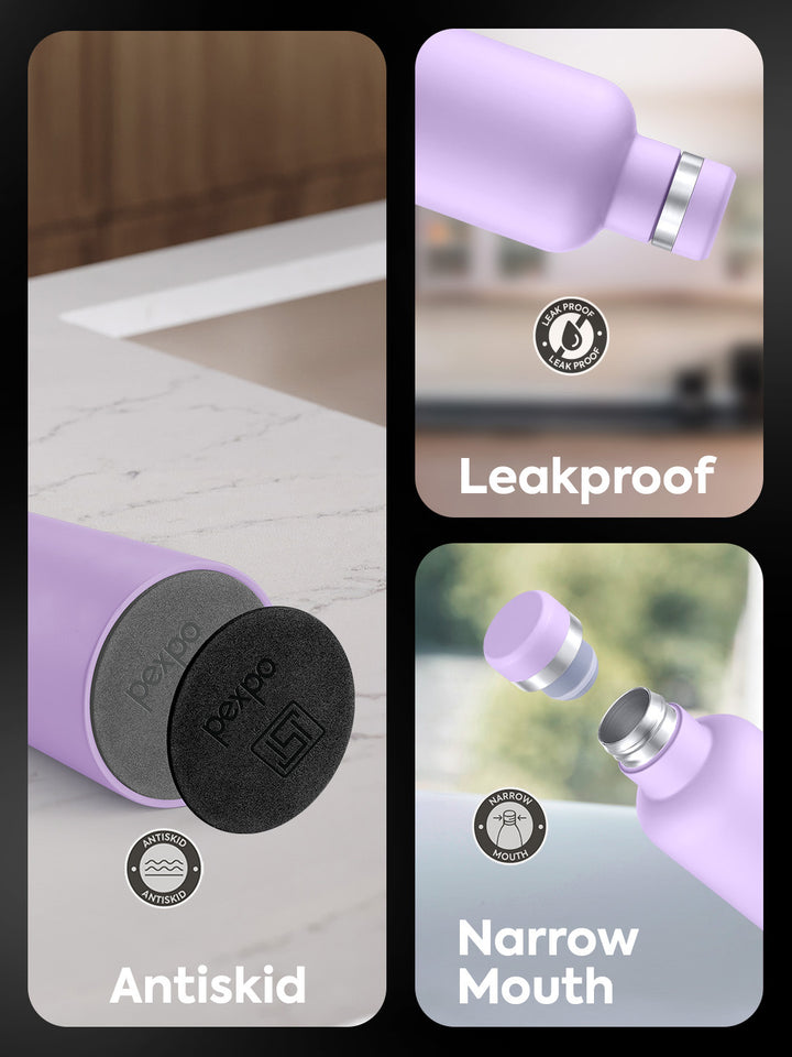 Pexpo Oreo Purple ISI Certified Thermosteel Hot and Cold Flask Water Bottle 980 ml