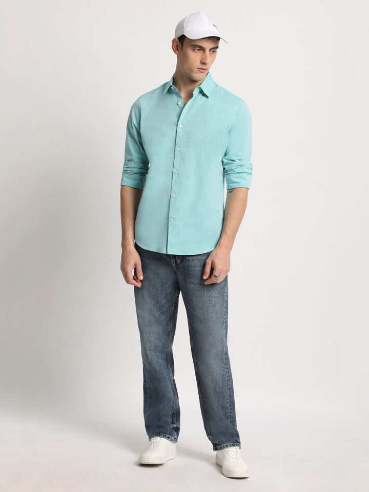 THE BEAR HOUSE Slim Fit Spread Collar Pure Cotton Casual Shirt